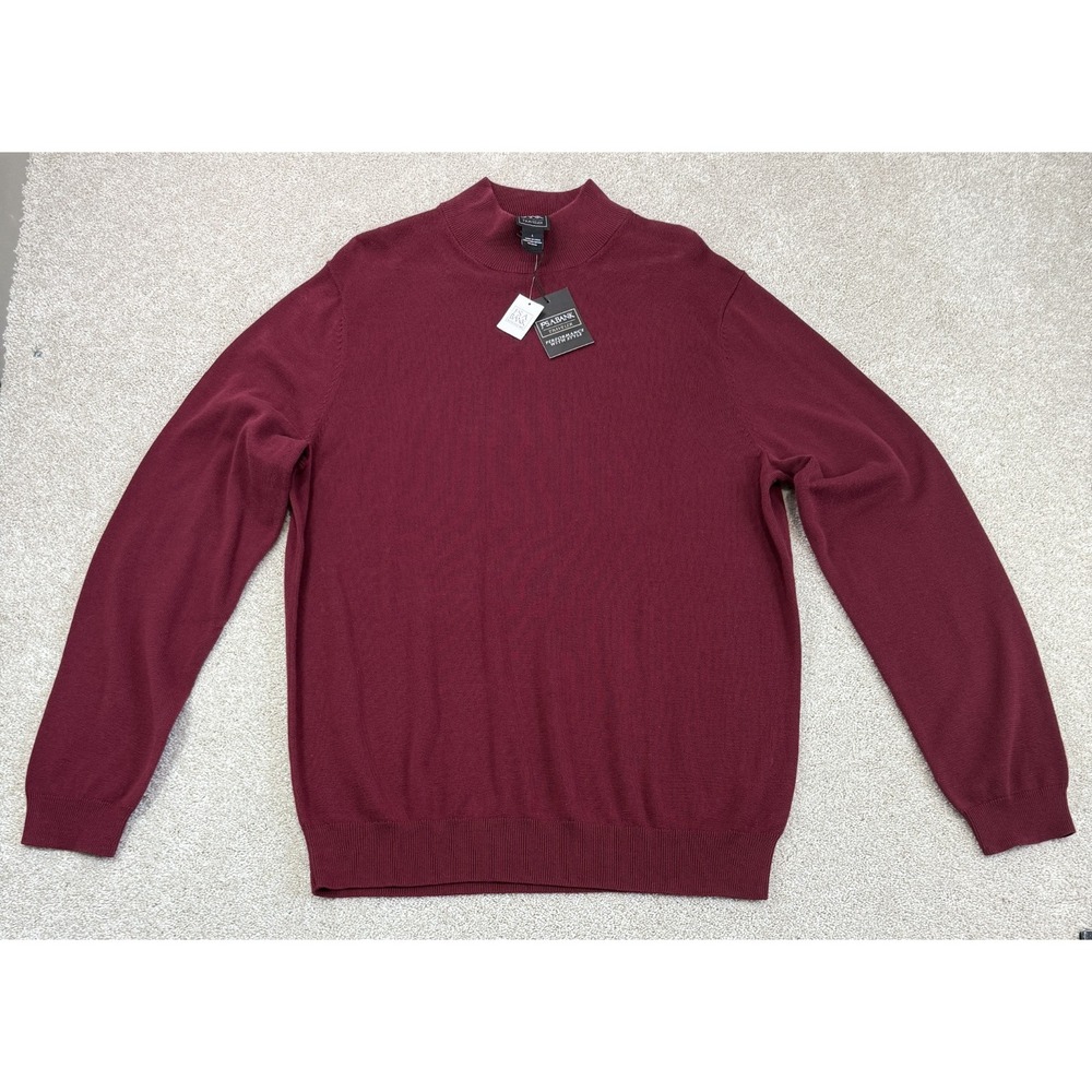Jos A Bank Traveler Men's LARGE 100% Pima Cotton Mock Neck Burgundy Sweater NWT